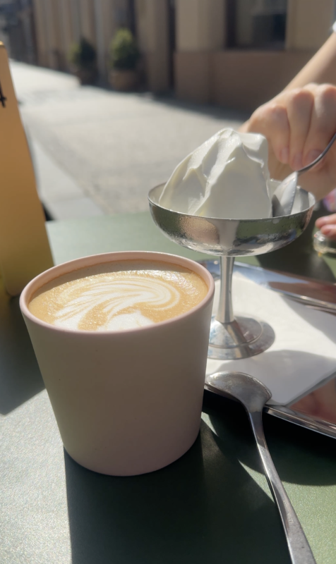My choice: flat white and soft creamy ice cream combo