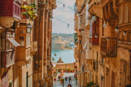 Valletta Malta seafront with restaurants and tables