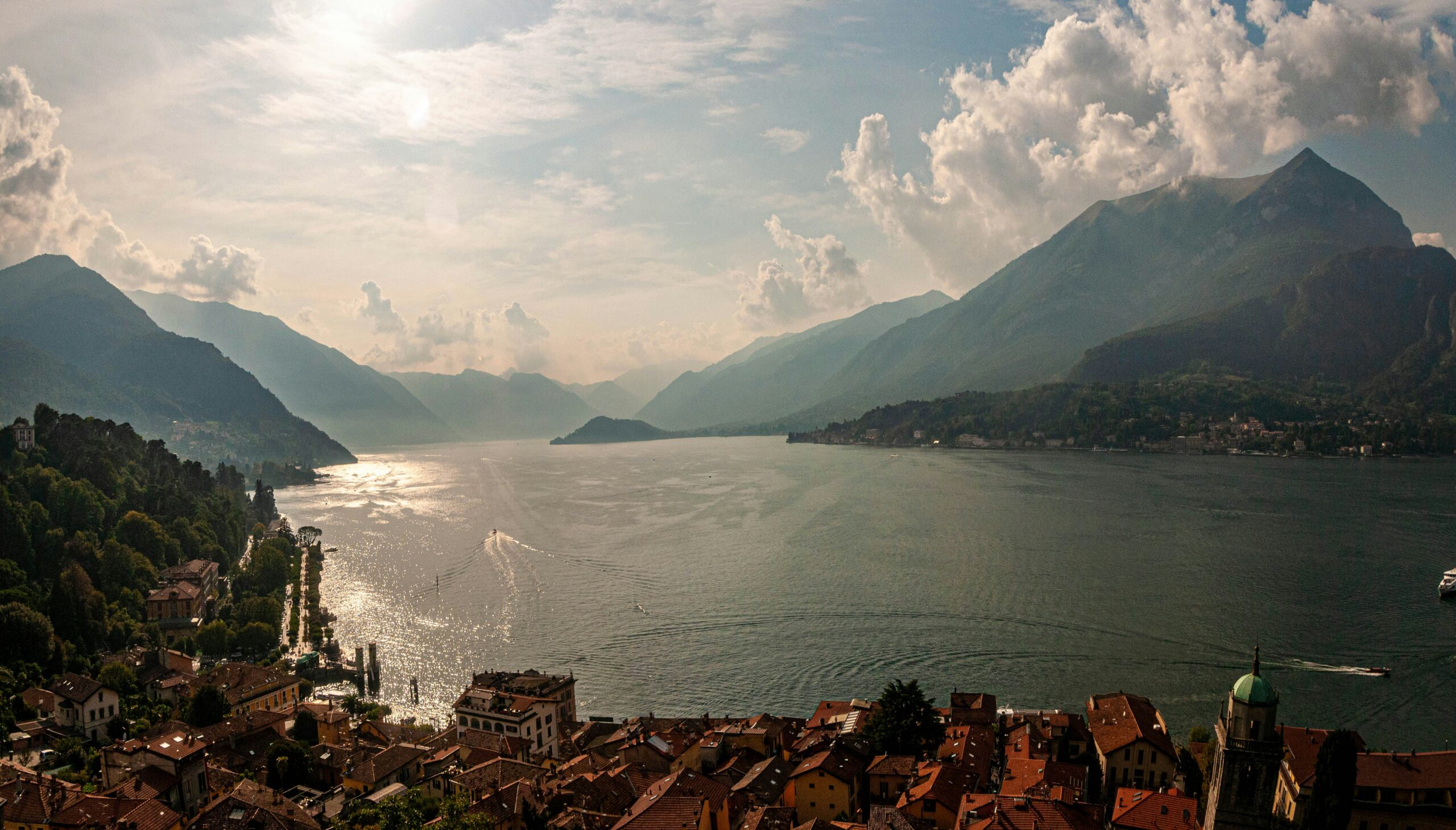 Bellagio town on Lake Como with mountains in background